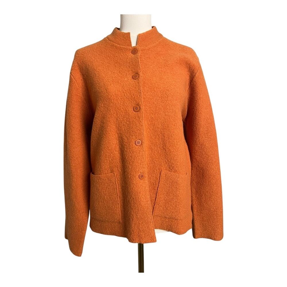 Jillian Jones 100% Wool Jacket Sweater Shacket Orange Button Up Cardigan